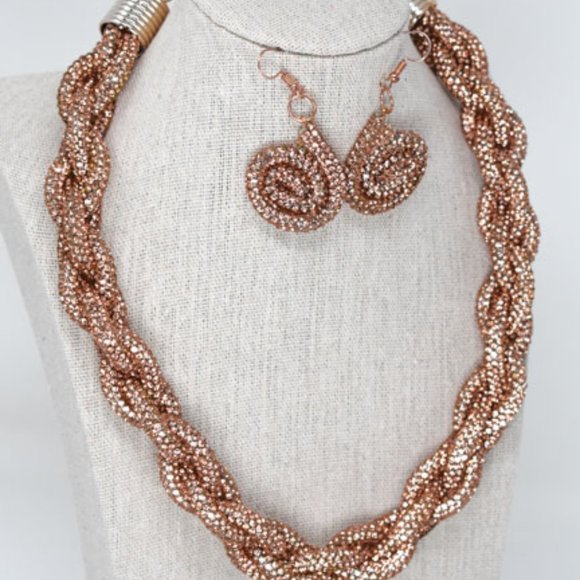 Champagne Braided Pave Rhinestone & Earring Set - Picture 4 of 12